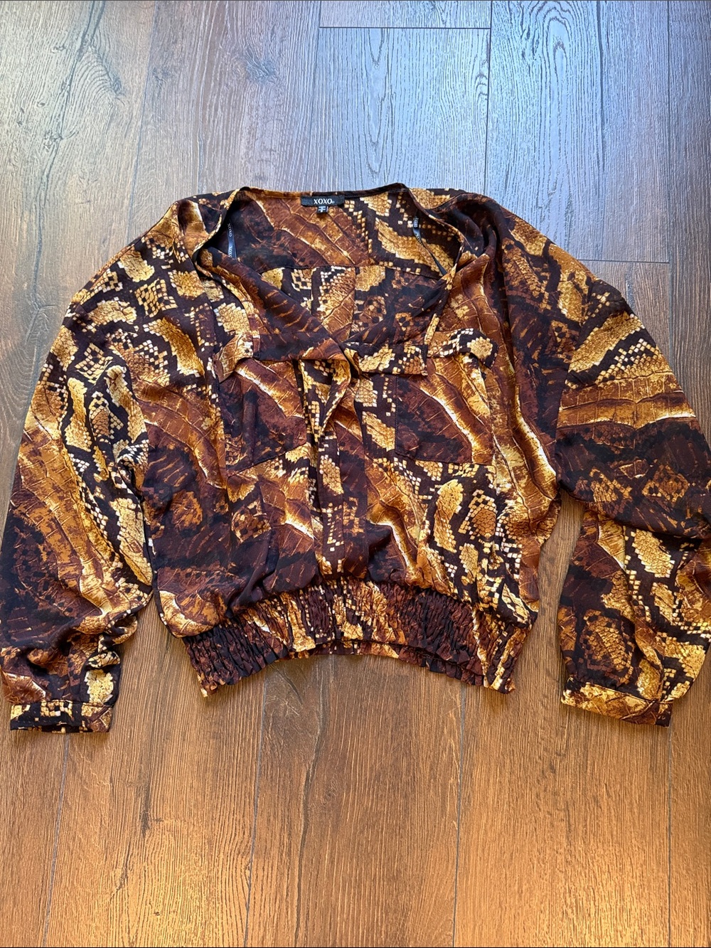 XOXO Brown & Gold Snake-Print Bomber Jacket